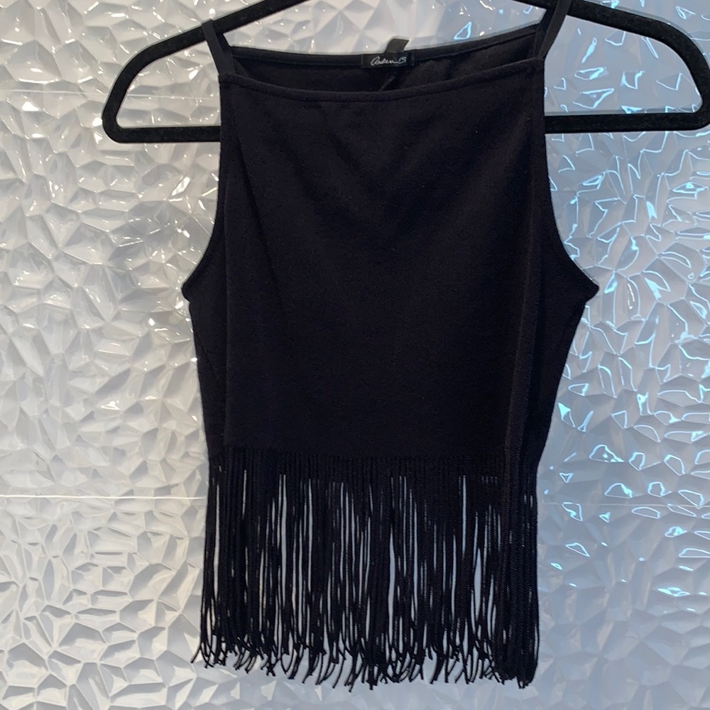 Arden B sexy fringe tank with square neckline. Small